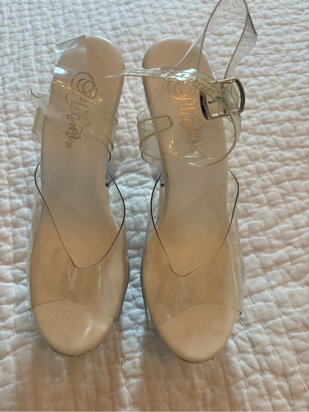 Pleaser Clear PVC Ankle Strap Heels - Transparent